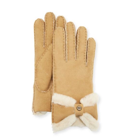 UGG SHEEPSKIN TURNED BOW GLOVES IN CHESTNUT SZ M